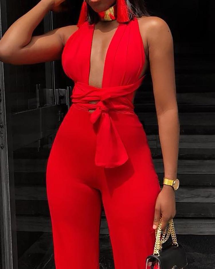 plunge halter jumpsuit