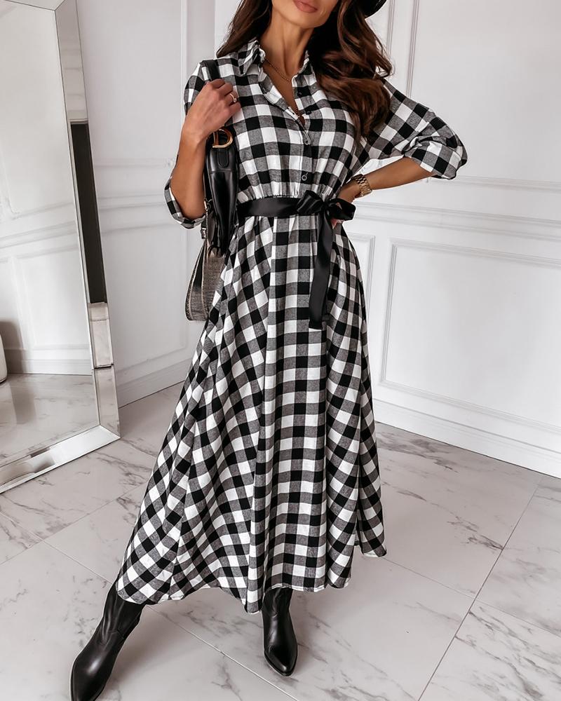 

Plaid Print Long Sleeve Maxi Dress, Style2