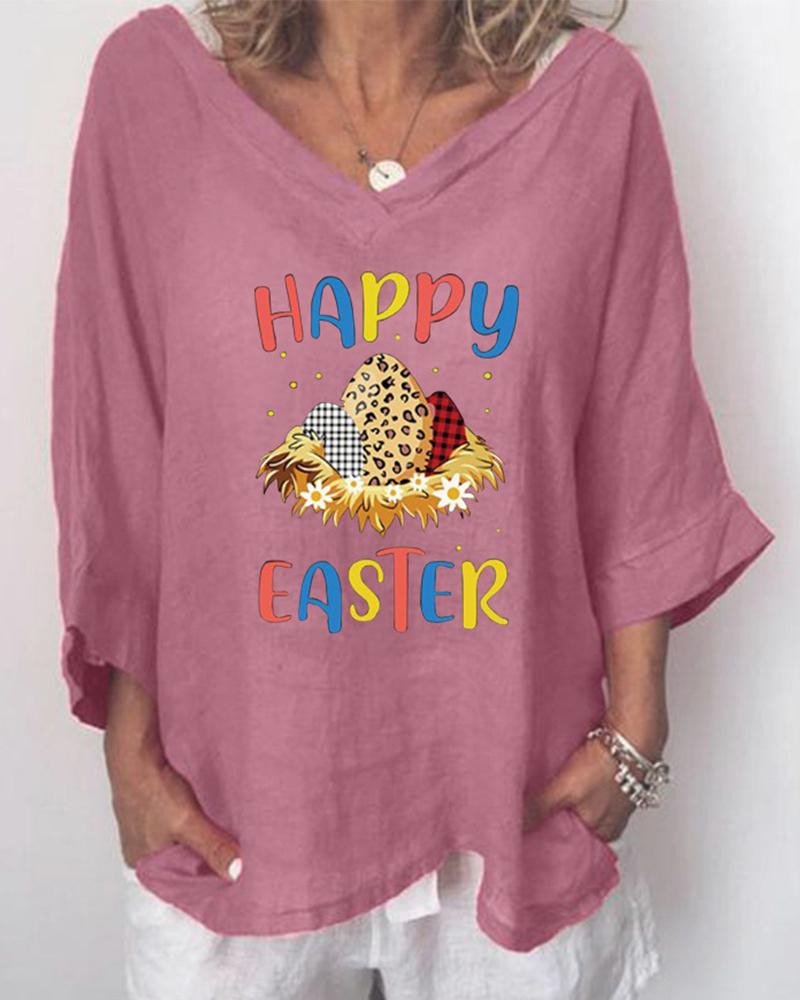 

Easter Eggs Letter Print Short Sleeve T-shirt, Pink