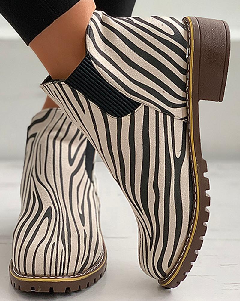 

Zebra Stripe Chunky Boots, Beige