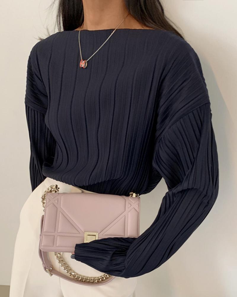 

Ruched Long Sleeve Casual Women Top, Purplish blue