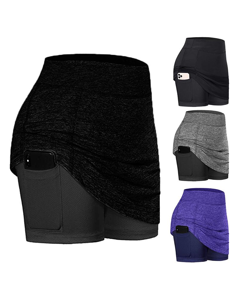 

Wide Waistband Pocket Design Sporty Skort, Black