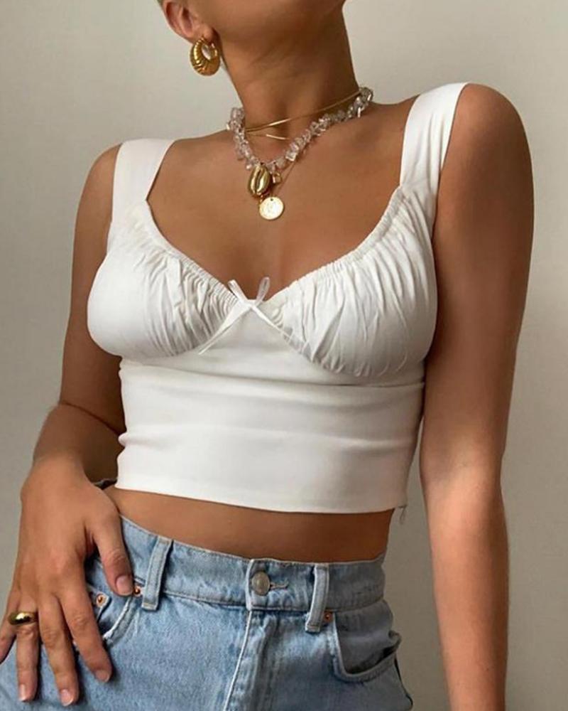 

Solid Ruched Crop Tank, White