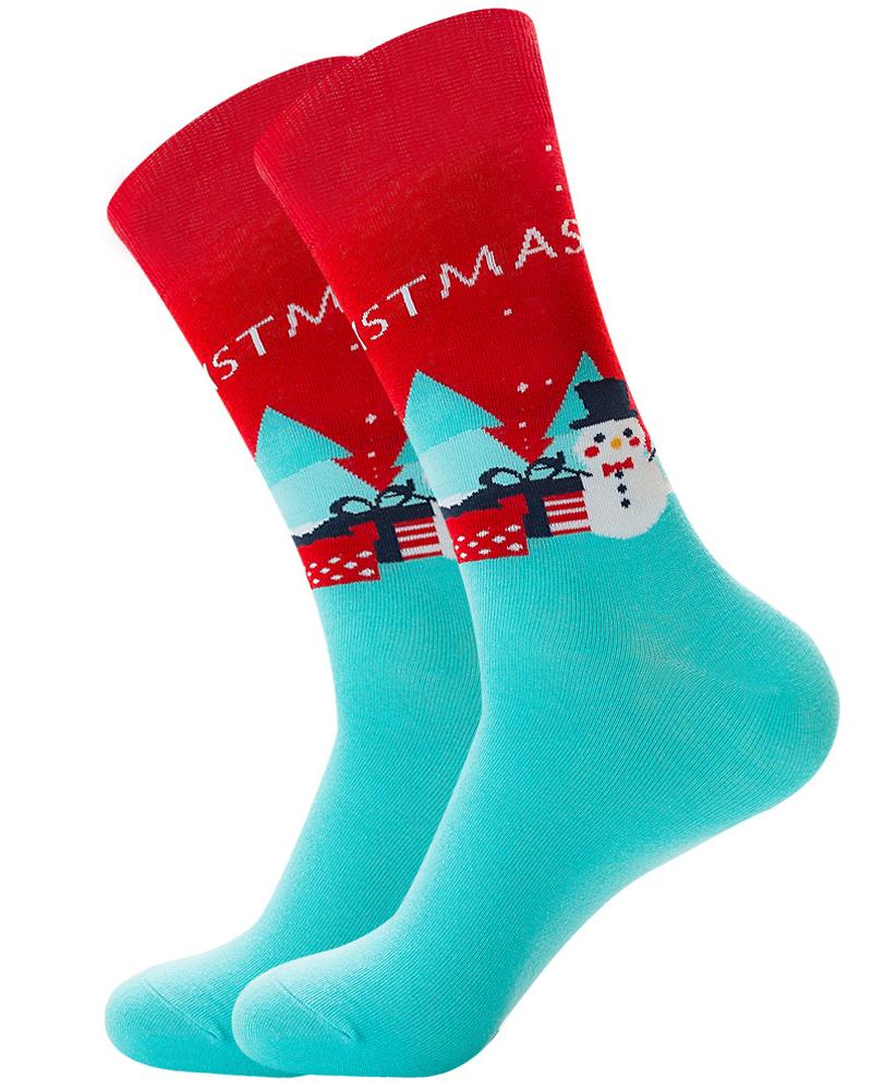 

Christmas Mixed Print Men Socks, Light blue