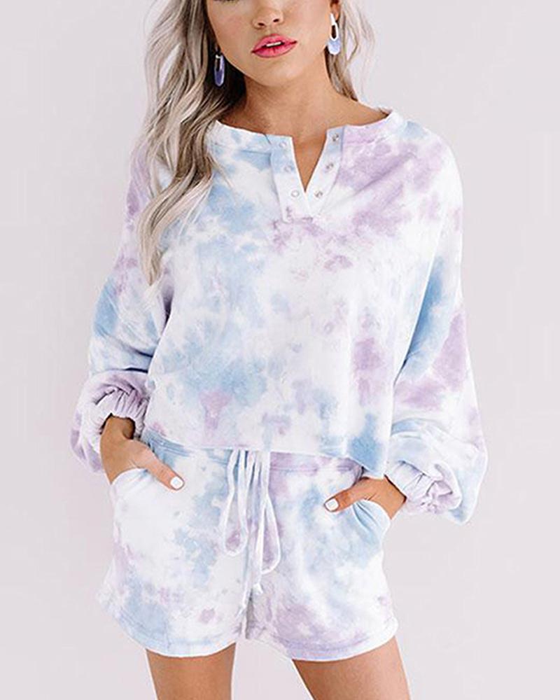 

Tie Dye Long Sleeve Loose T-shirts With Shorts Suit Sets, Style10