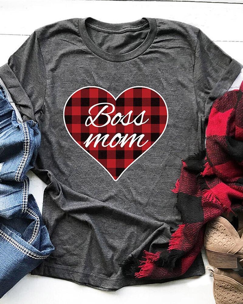 

Letter Heart Print Short Sleeve T-shirt, Style7