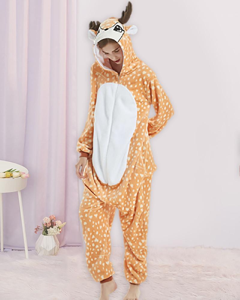 

Animal Pattern Button Front Onesie Pajamas, Apricot