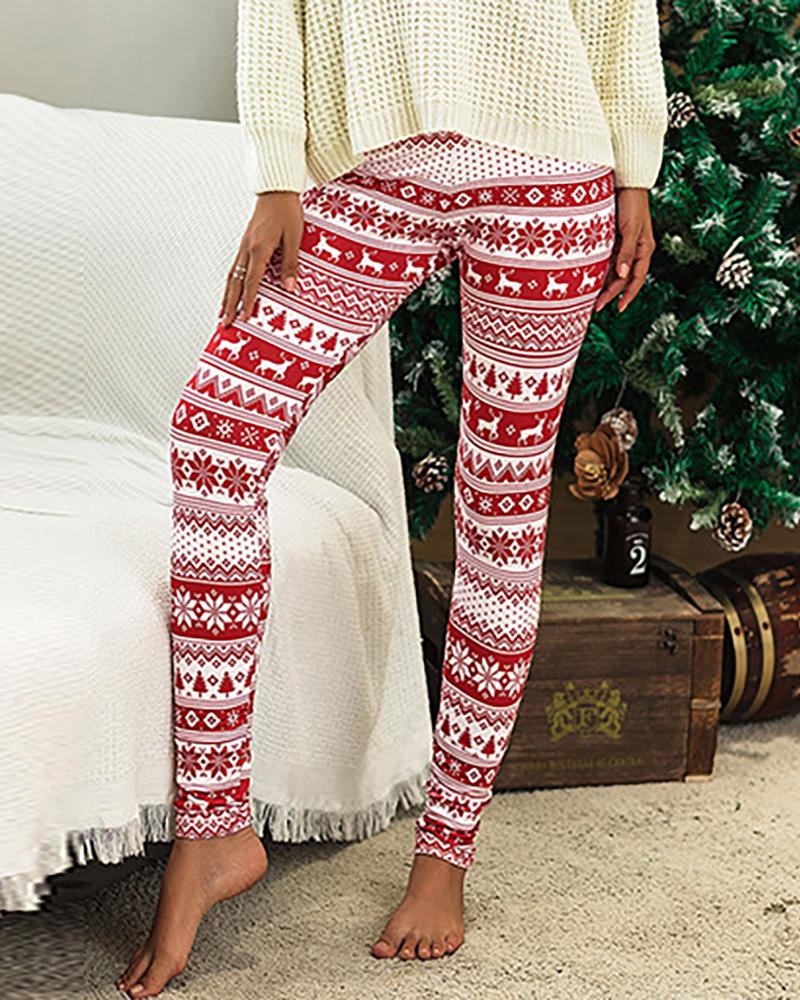

Christmas Print Skinny Pants, Style6
