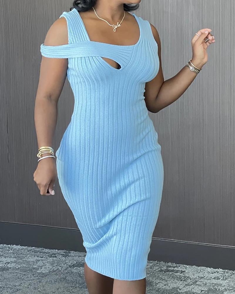 

Asymmetrical Neck Cutout Front Thick Strap Midi Dress, Blue