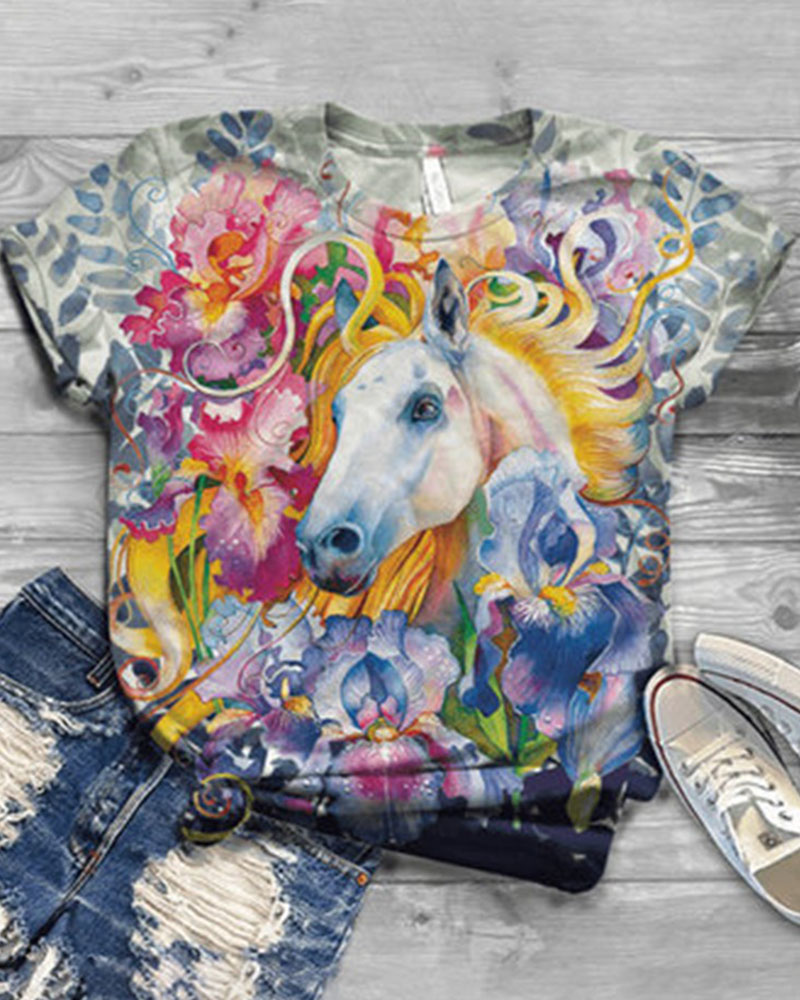 

Animal / Tie Dye / Daisy Print Casual T-shirt, Style4