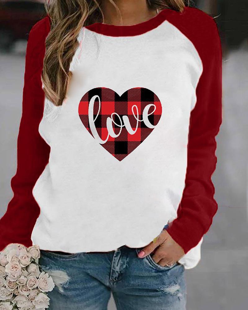 

Valentine' Heart Print Long Sleeve Sweatshirt, Red