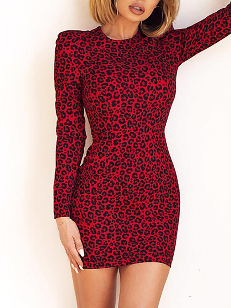 red leopard print dress long sleeve