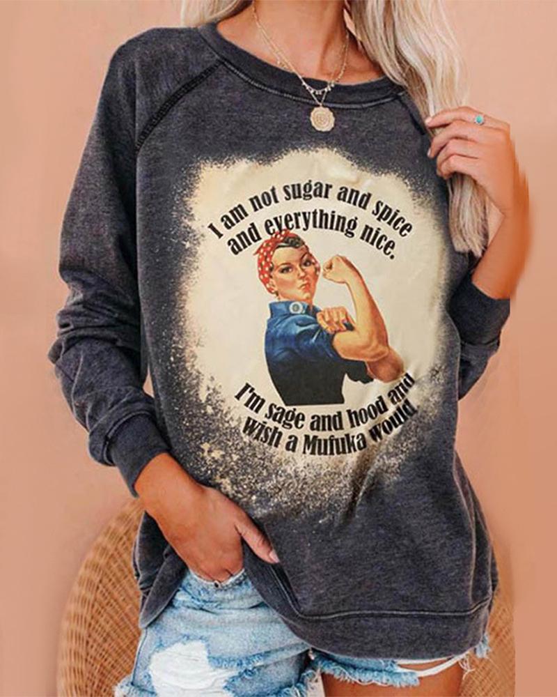 

All Over Print Long Sleeve Loose Sweatshirt, Dark grey