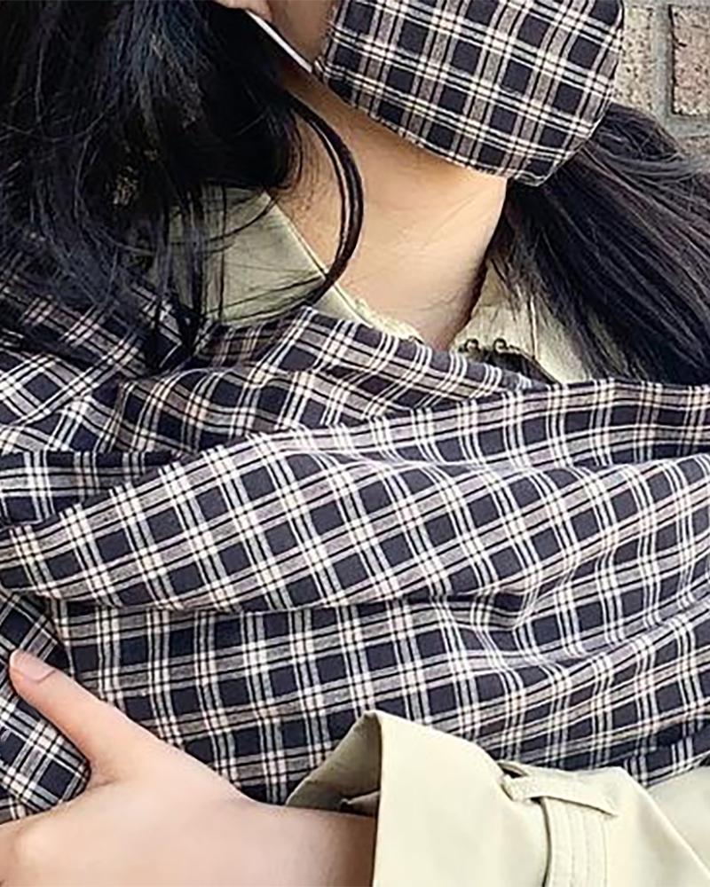 

Plaid Print Warm Scarf Without Mask, Black