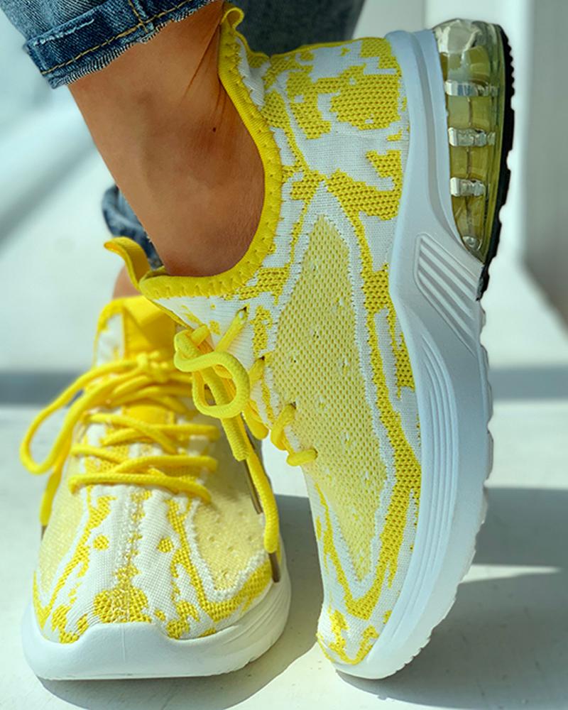 

Knitted Colorblock Breathable Casual Sneakers, Yellow