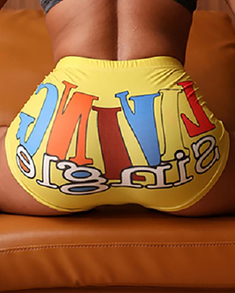 

Cartoon Print High Waist Sporty Shorts, Yellow