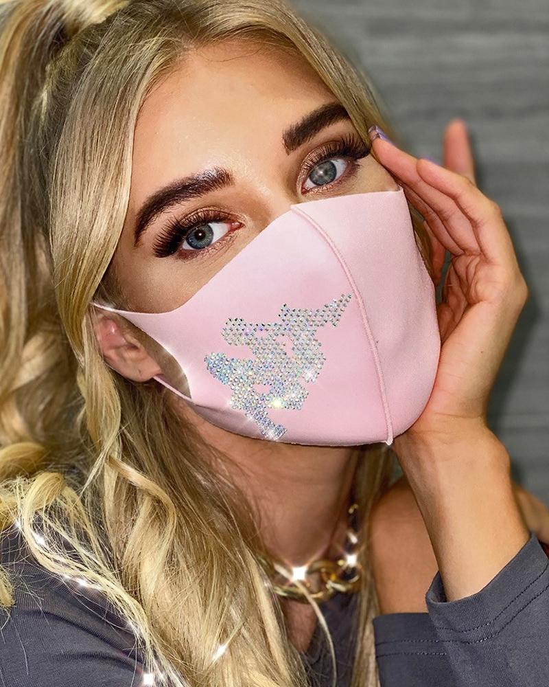 

Graphic Pattern Studded Breathable Face Mask, Pink