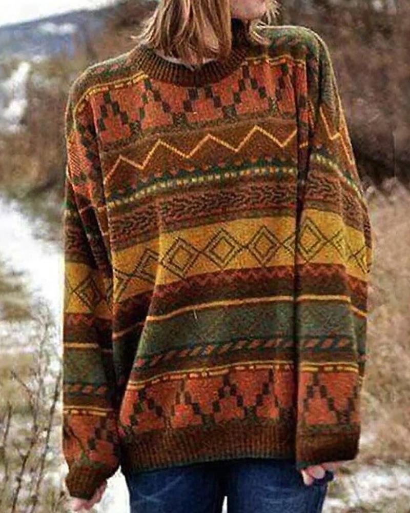 

Geometric Long Sleeve Knit Sweater, Yellow
