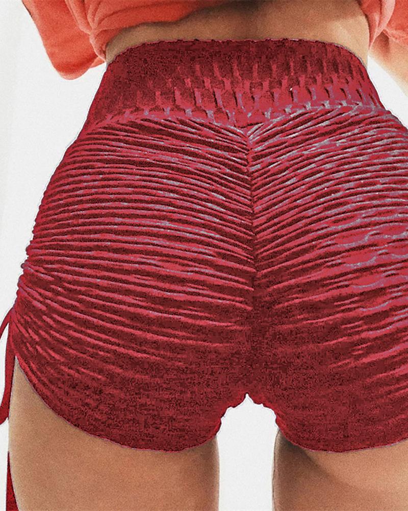 

High Waist Ruched Shorts, Wine red