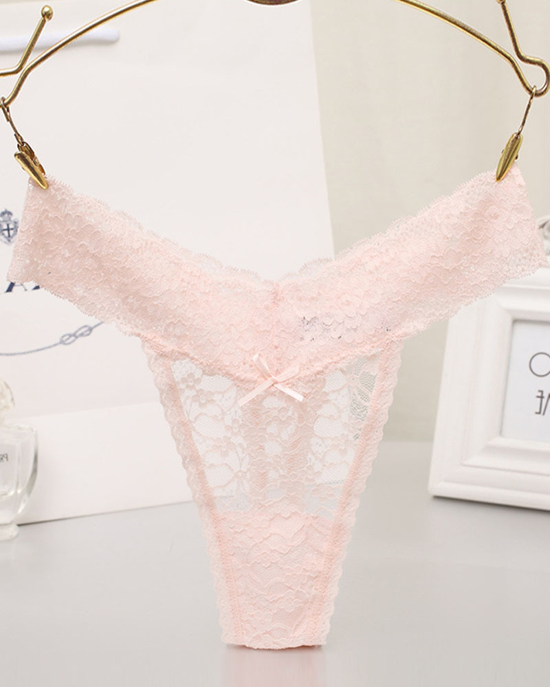 

Bowknot Decor G-string Lace Panty, Nude