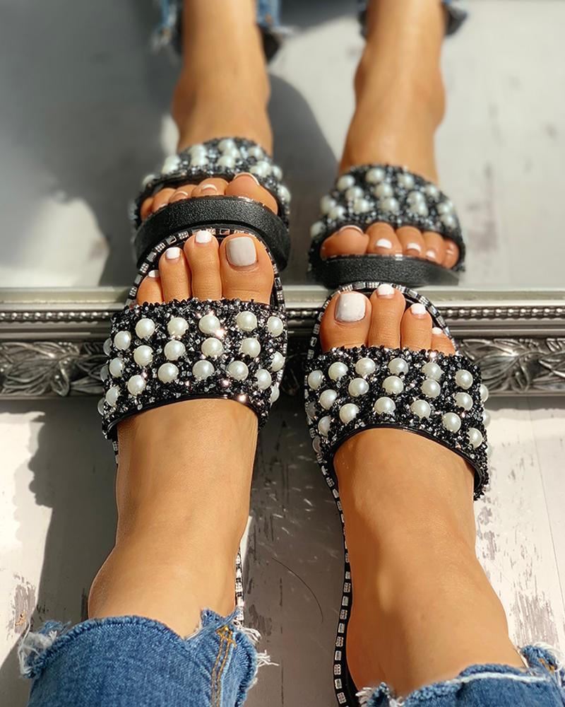 sandales plates perles