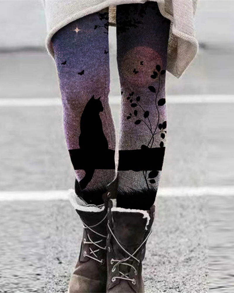 

Animal Graphic Print Skinny Leggings, Purple