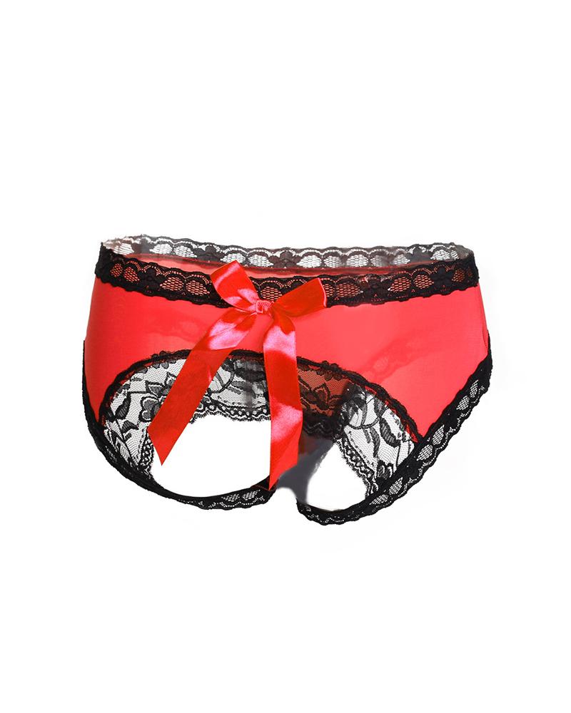 

Lace Trim Bowknot Panty, Red