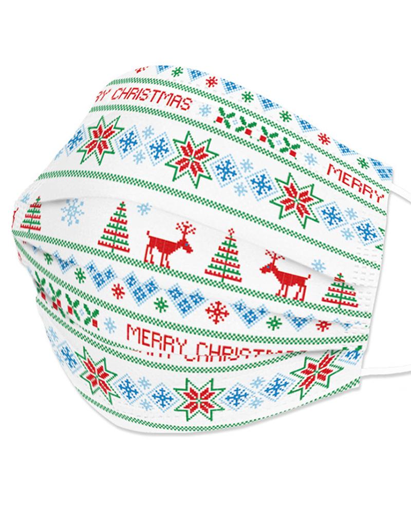 

Set Christmas Print Disposable Face Mask, Green