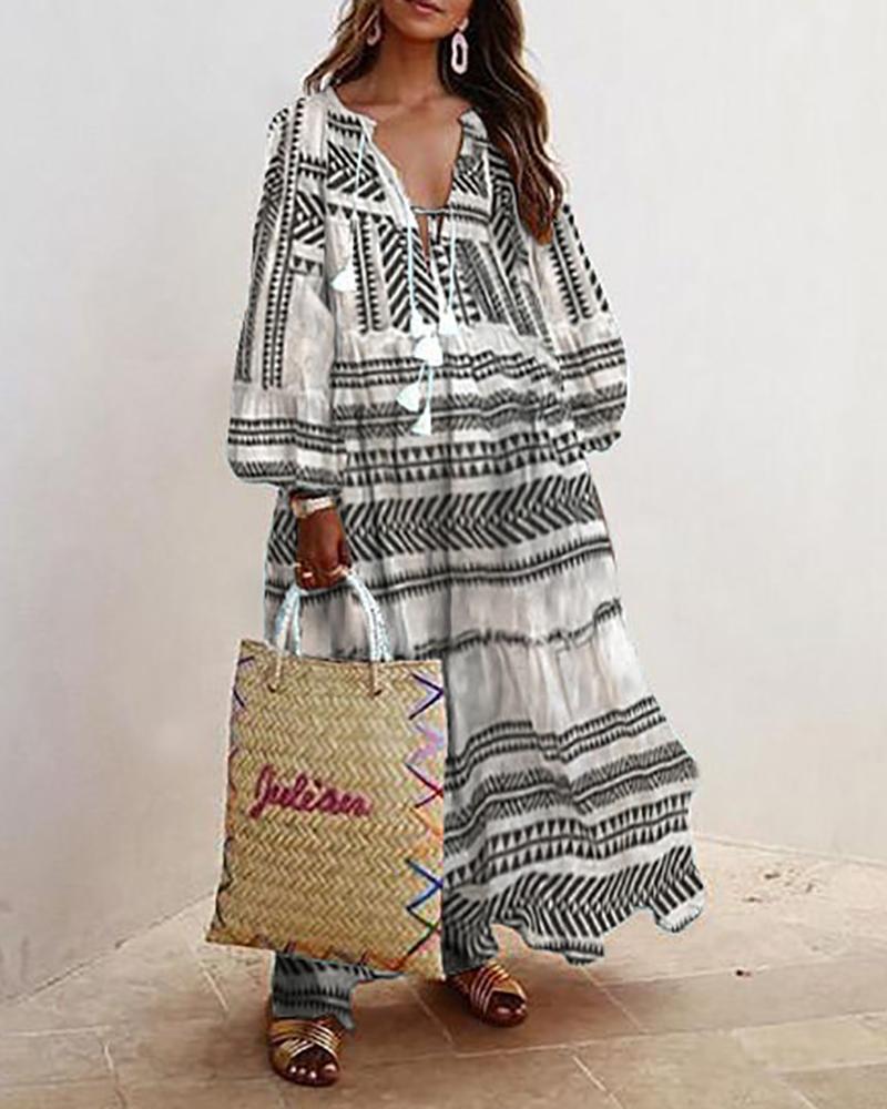 

Floral Print Lantern Sleeve Maxi Dress, Black