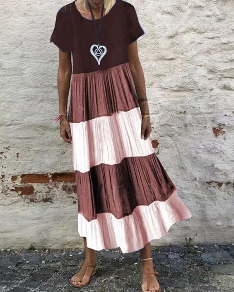 

Color Block Short Sleeve Maxi Dress, Wine red