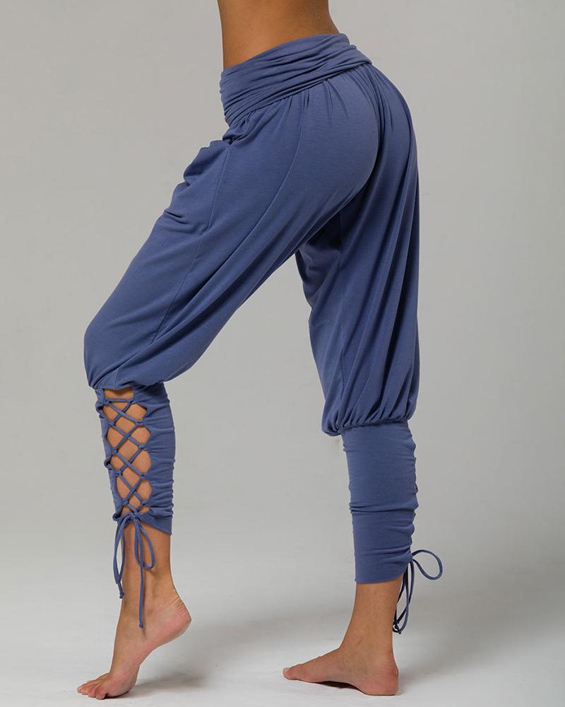 

Tied Cuffed Bandage Casual Pants, Blue