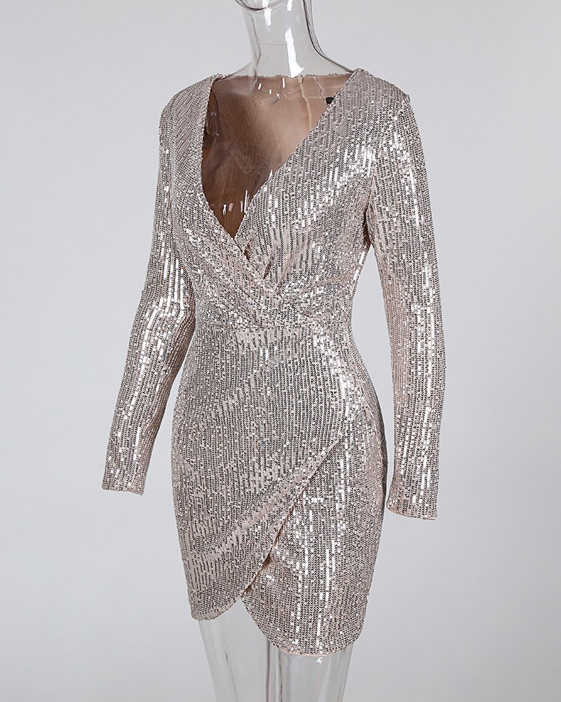 sequins wrapped ruched irregular dresses