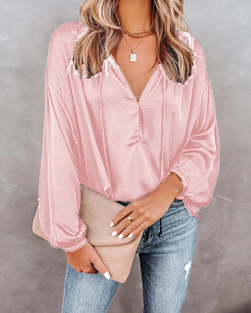 

Long Sleeve Plain Casual Top, Pink