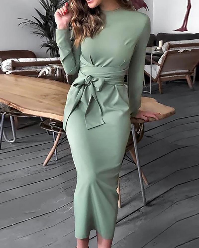 

Long Sleeve Plain Bodycon Dress, Green
