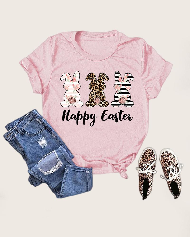 

Easter Bunny Letter Print Short Sleeve T-Shirt, Pink