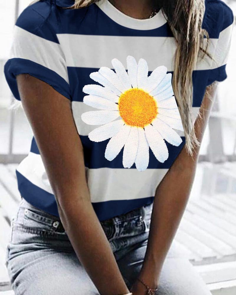 

Striped Butterfly Print Short Sleeve T-shirt, Purplish blue