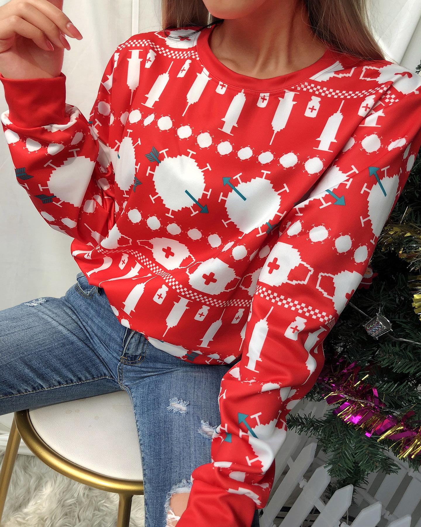 

Christmas All Over Print Long Sleeve Sweatshirt, Red