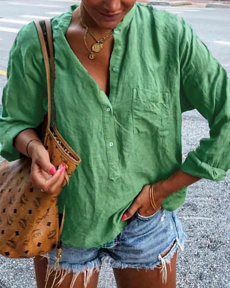 

Long Sleeve Half Button Shirt, Light green