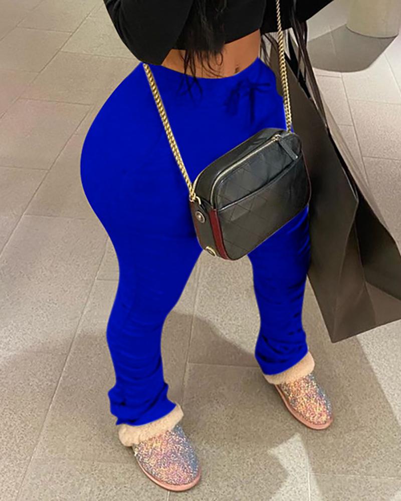 

Solid Drawstring Deisgn Ruched Pants, Dark blue