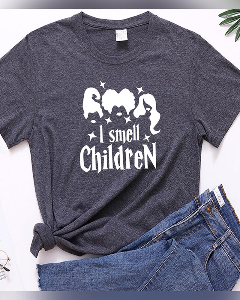 

Cartoon&Letter Print Short Sleeve T-shirt, Dark grey