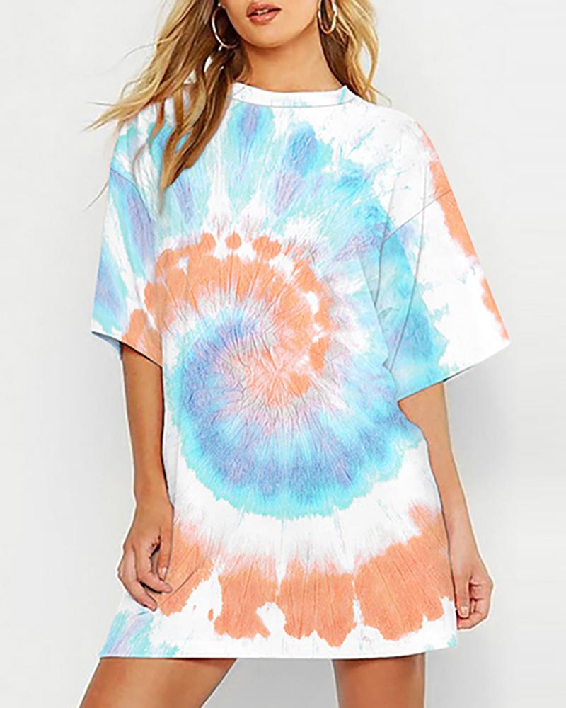 

Tie Dye Print Half Sleeve Casual T-shirt, Orange