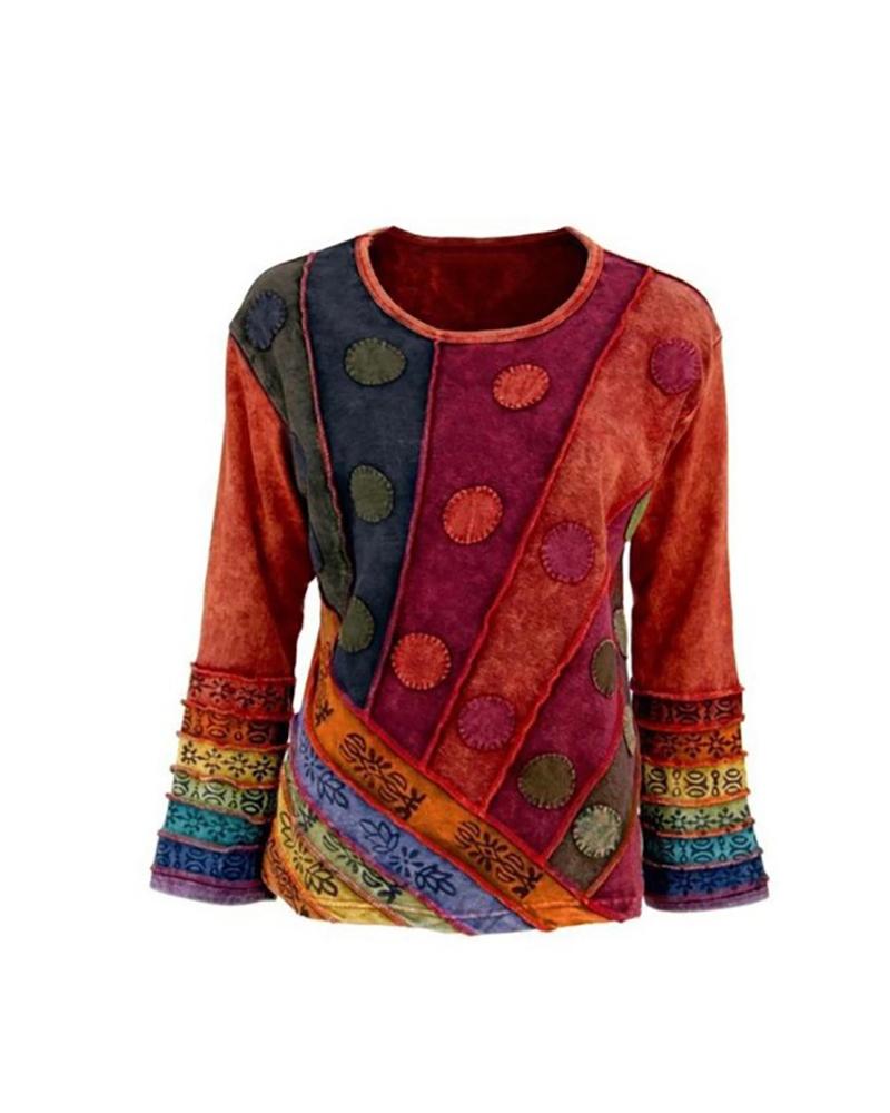 

Abstract Print Bell Sleeve Women Blouse, Orange