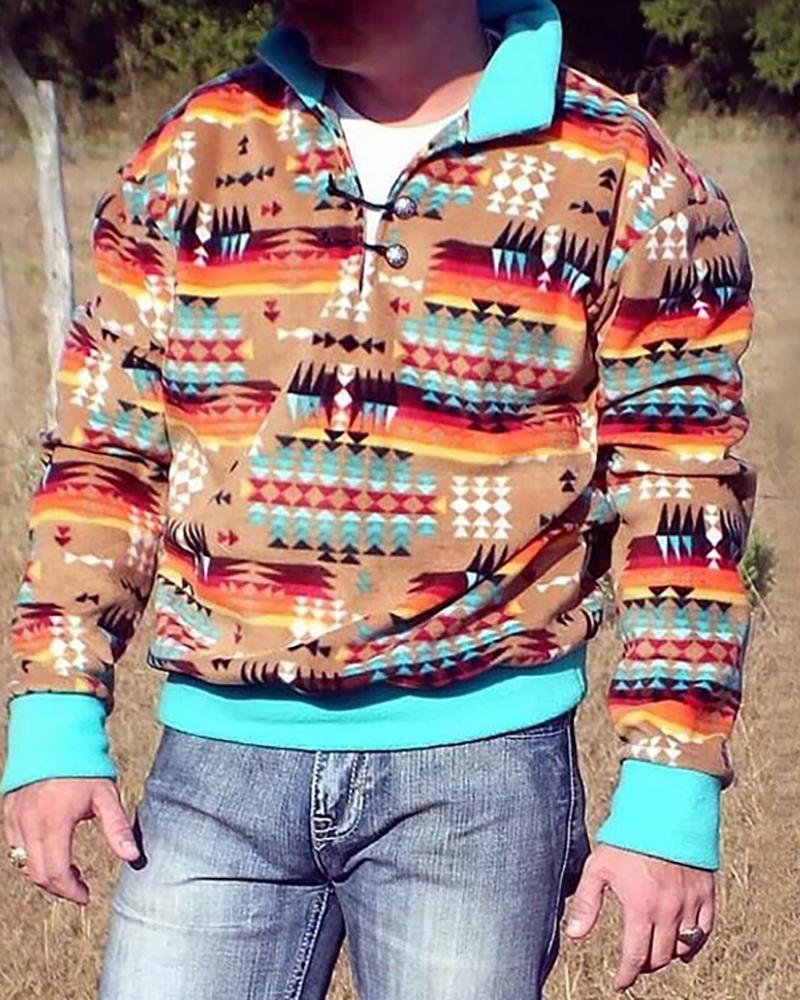 

Men Geometric Print Long Sleeve Sweatshirt, Multicolor