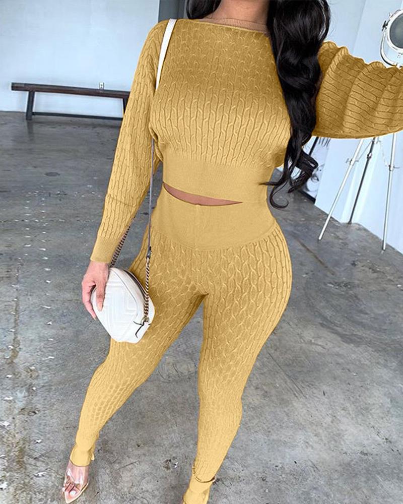 

Ribbed Plain Top & Pants Set, Gold