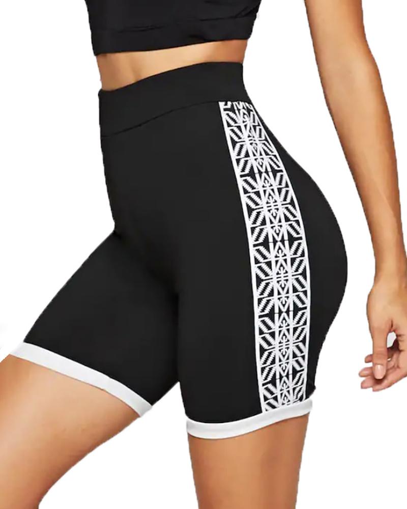 

High Waist Colorblock Tape Insert Biker Shorts, Black