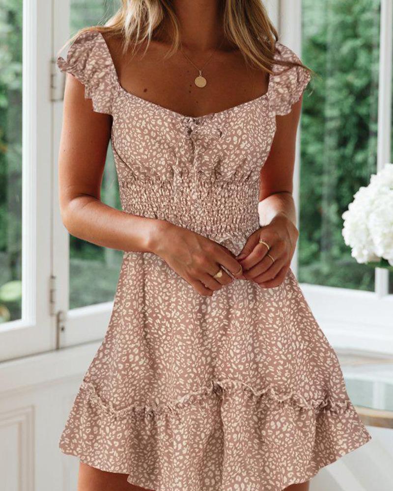 

Floral U Neck Ruffle Mini Dress, Pink
