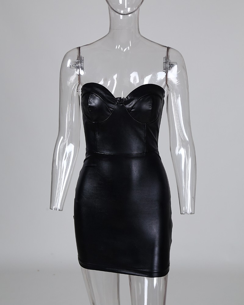 black pu bodycon dress