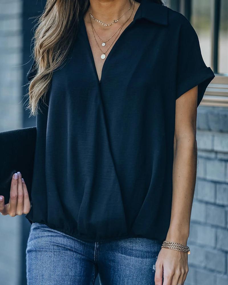 

Surplice Neck Short Sleeve Shirt, Black