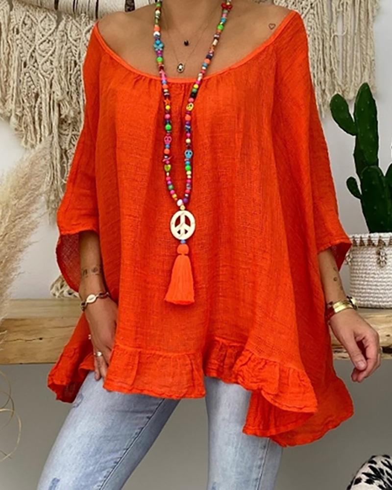 

Ruffles Trim Backless Solid Top, Orange