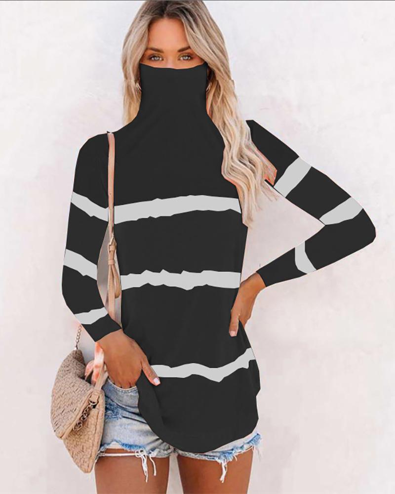 

Striped Earloop Long Sleeve T-shirt, Black